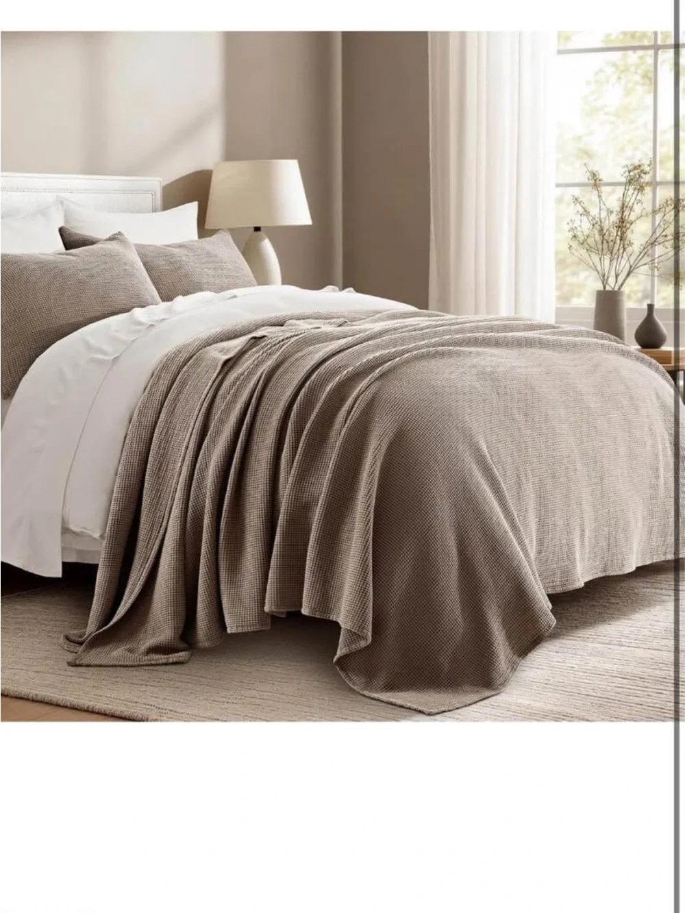 EverGrace 100% Cotton Waffle Coverlet Set, Queen Size, Truffle Taupe Brown